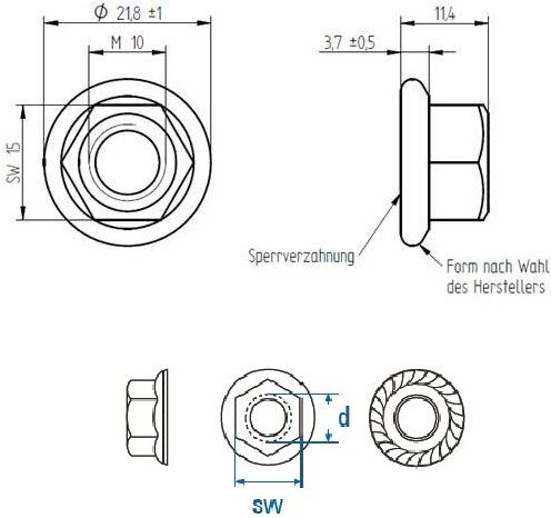 Locking nut with flange