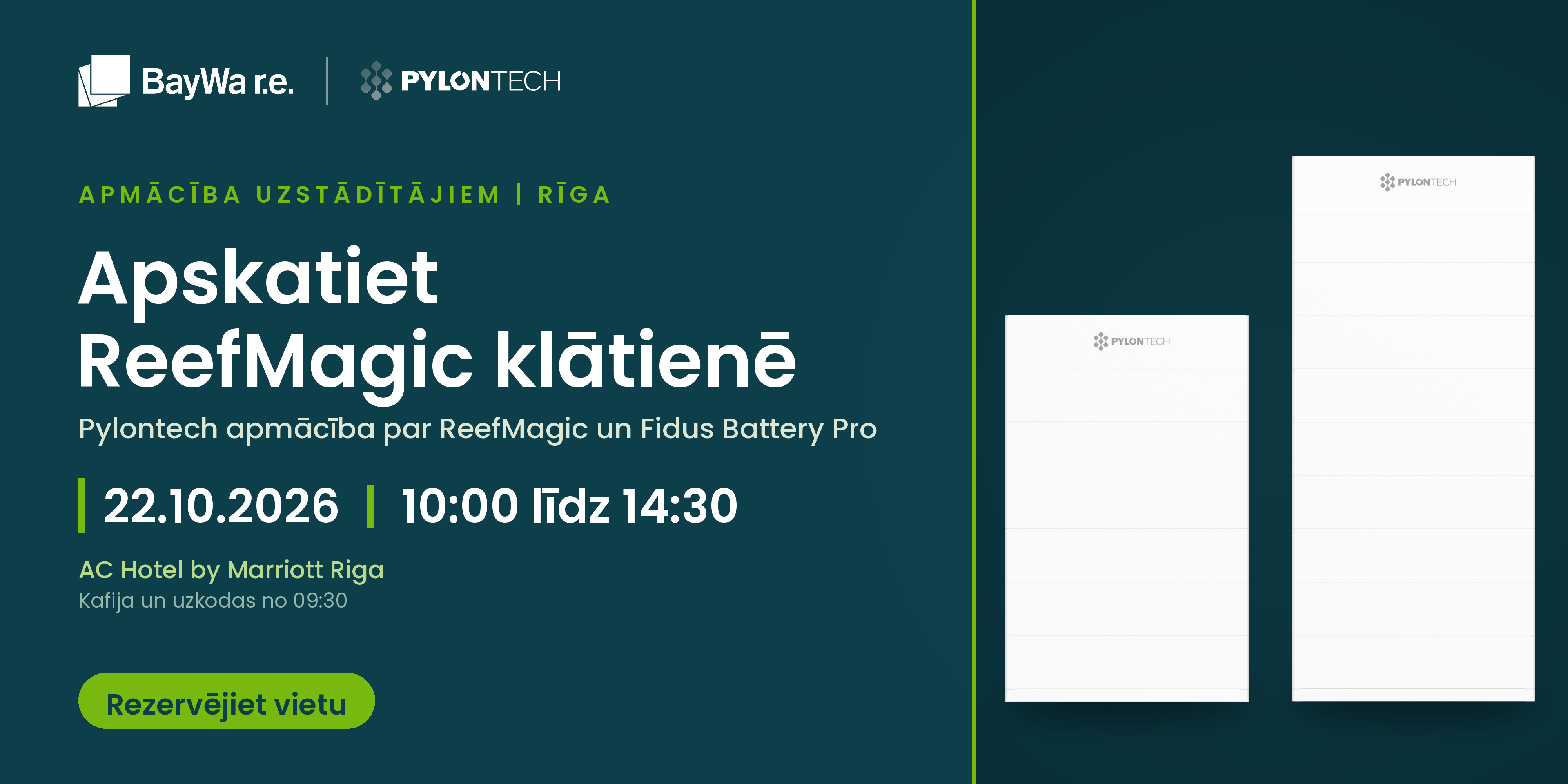Pylontech tehniskās apmācības Rīgā: iepazīstiet ReefMagic un Fidus Battery Pro