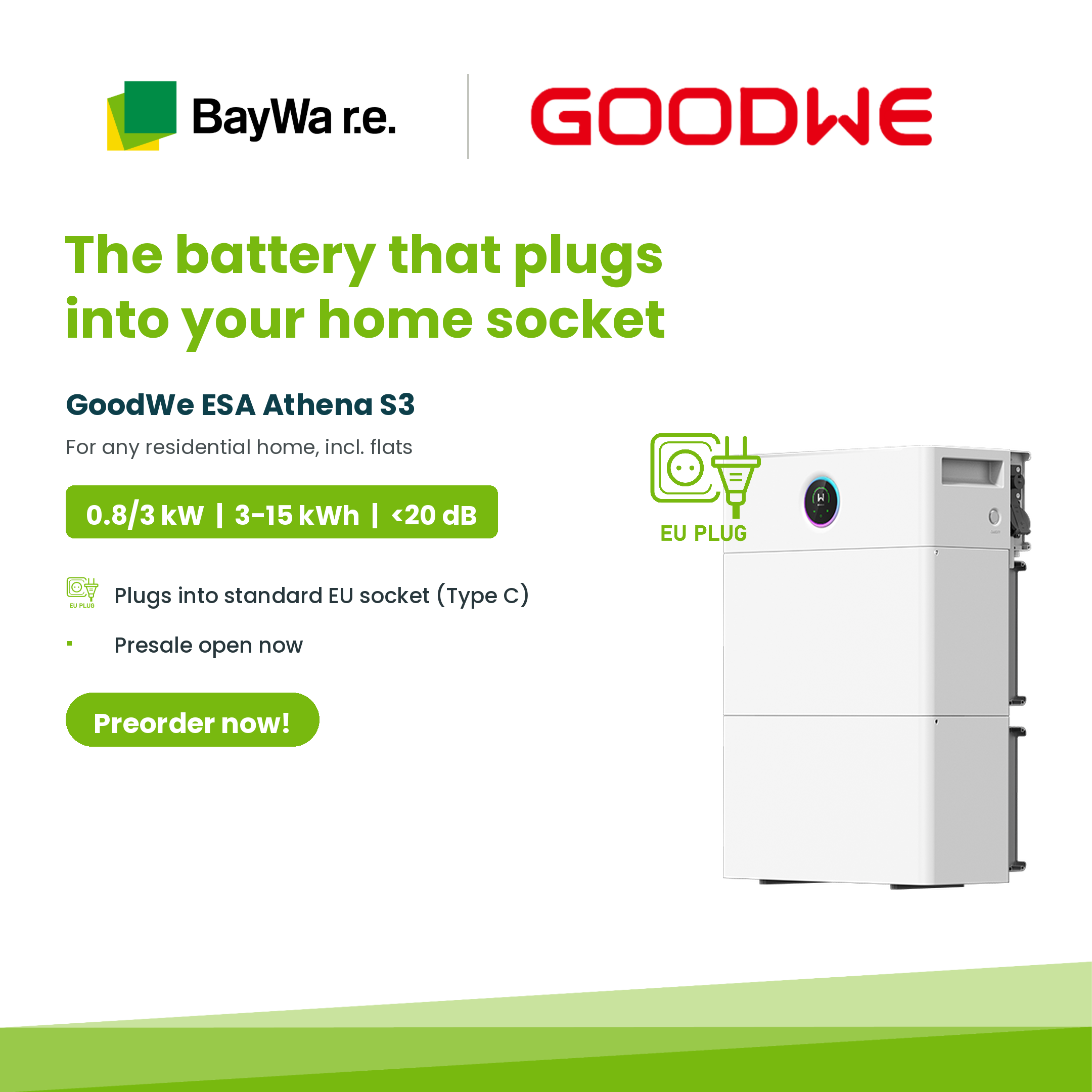 GoodWe ESA Athena S3: plug-in energy storage now available for pre-order