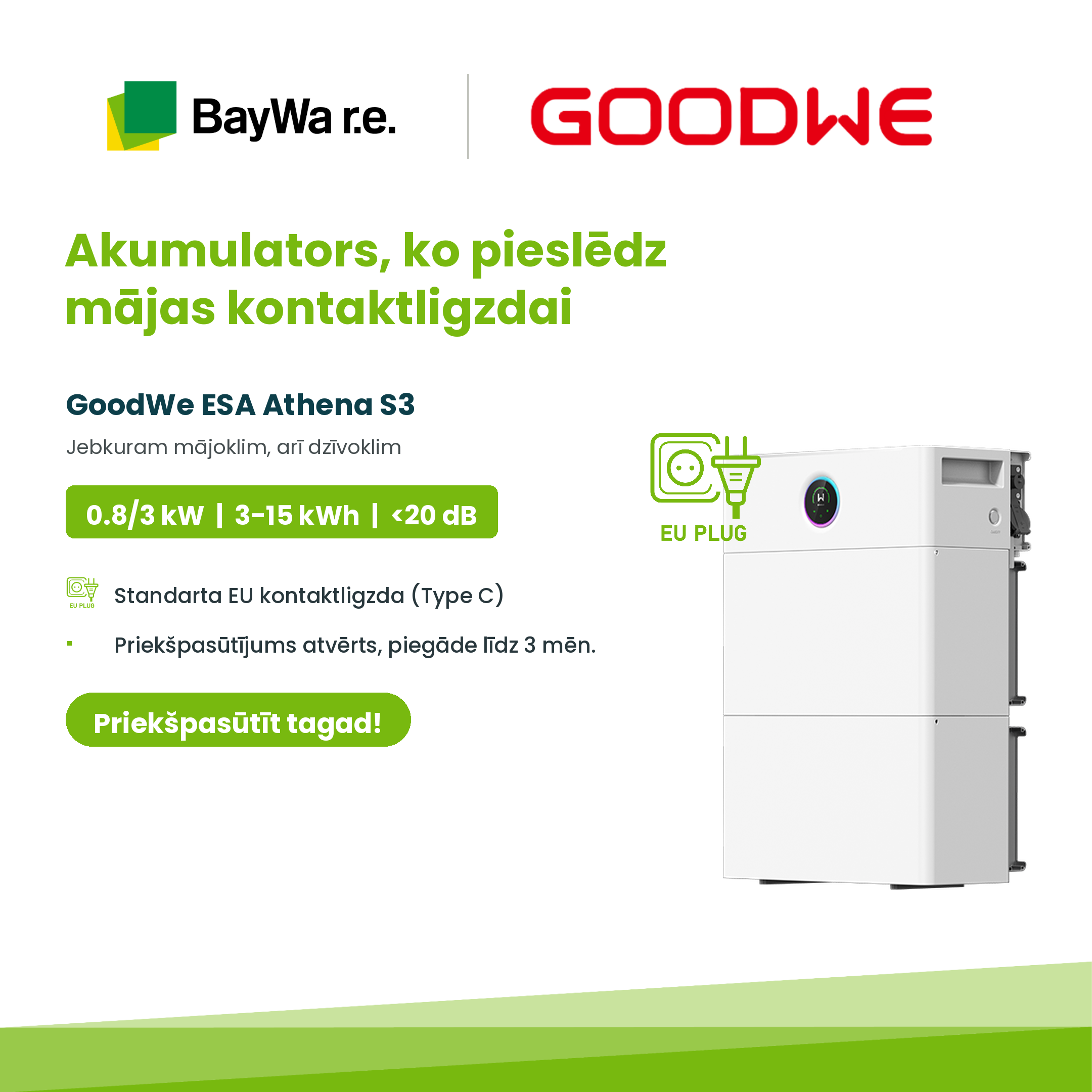 GoodWe ESA Athena S3: plug-in enerģijas uzkrāšanas sistēma tagad pieejama priekšpasūtījumā