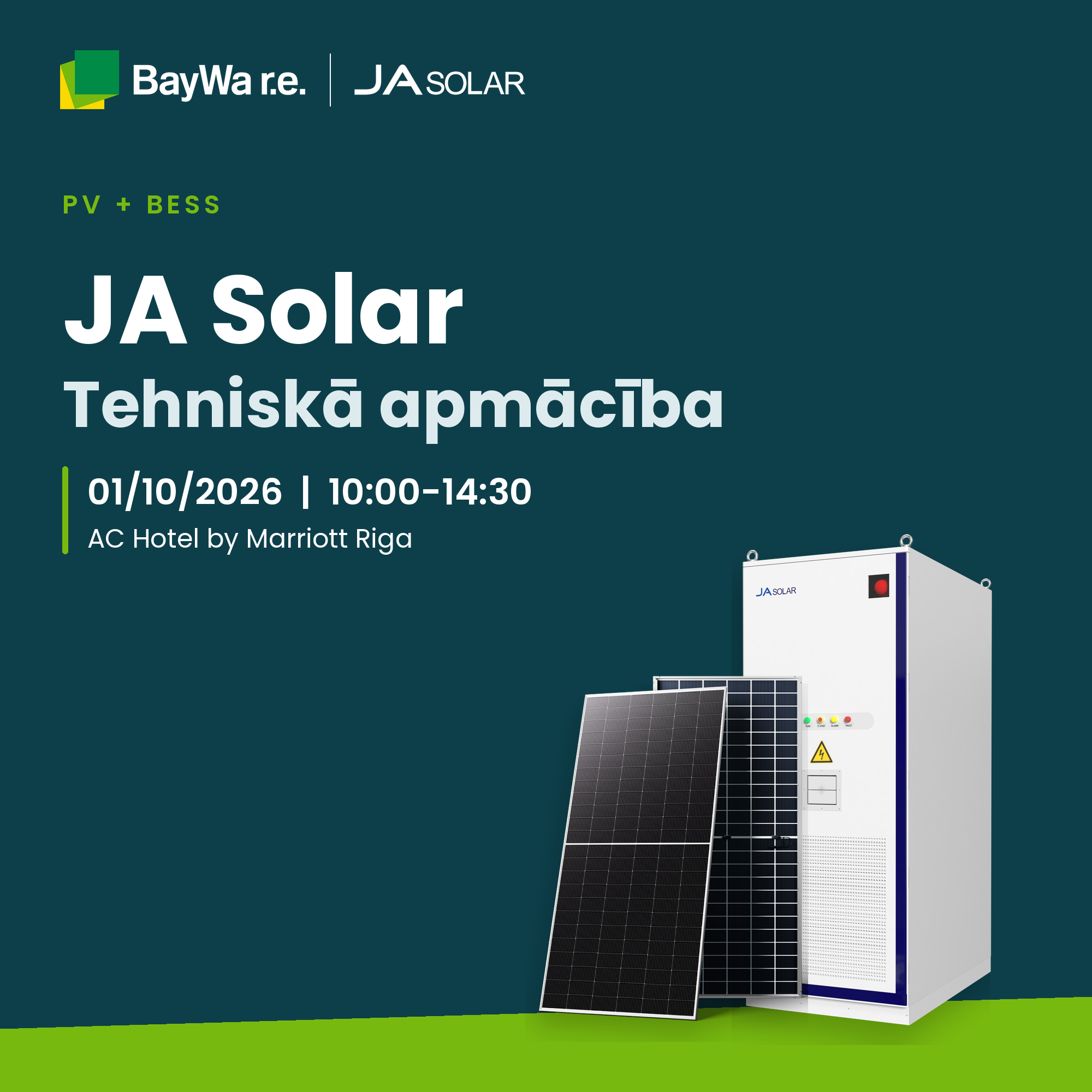 JA Solar tehniskā apmācība Rīgā | saules paneļi un enerģijas uzkrāšana BESS.   