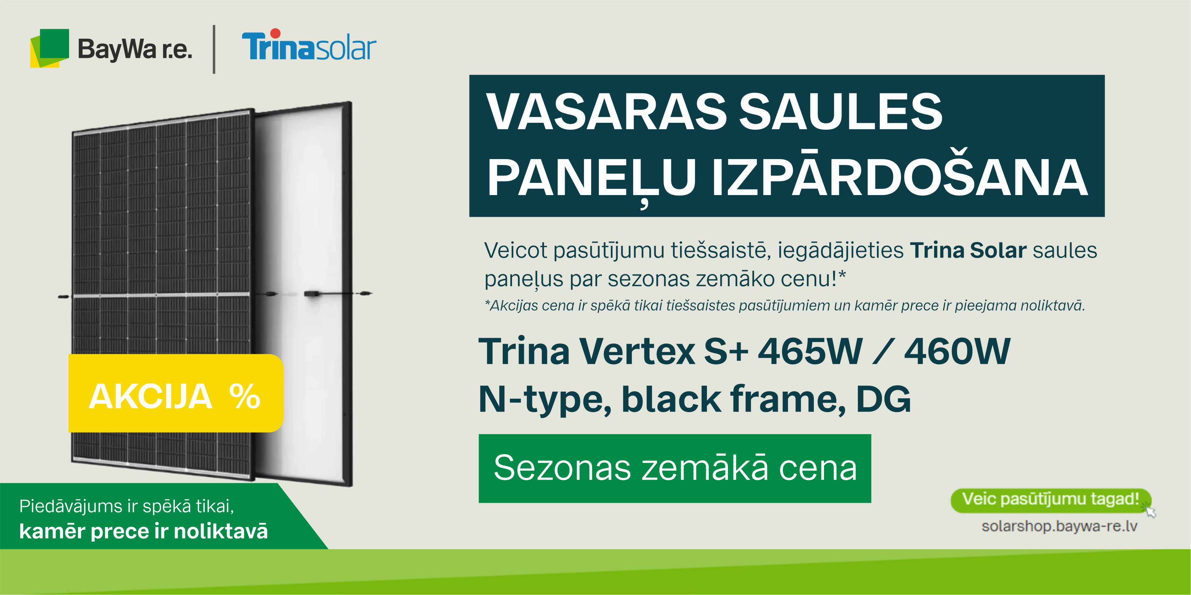 Vasaras PV moduļu akcija: Trina Vertex S+